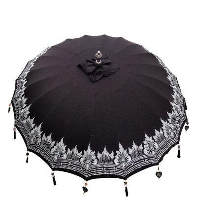 Bali parasol 180 cm black, with silver painting (half)