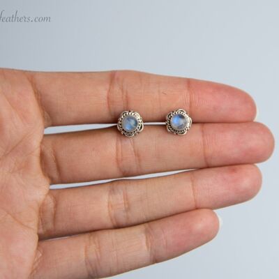 Silver Stud Earrings - Moonstone