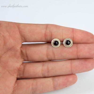 Silver Stud Earrings - Black Onyx