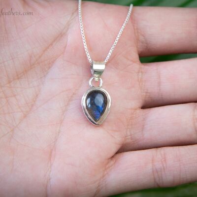 Silver Teardrop Pendant Necklace - Labradorite