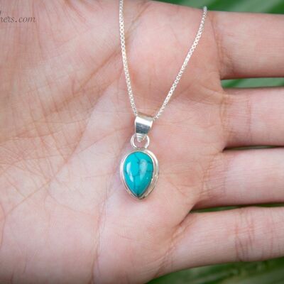 Silver Teardrop Pendant Necklace - Turquoise