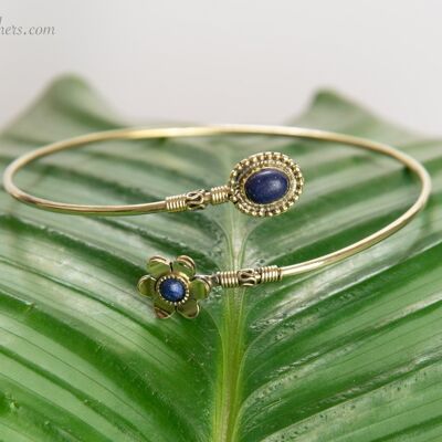 Delicate Gemstone Arm Bangle - Lapis Lazuli Flower