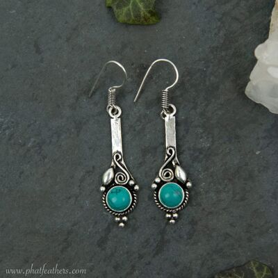 Gemstone Brass Earrings - Silver plated + turquoise
