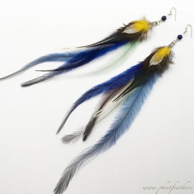 Long Blue Emu Feather Earrings