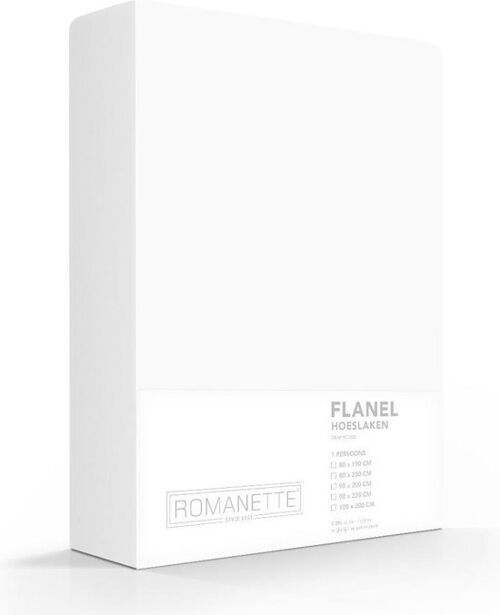 Romanette Flanellen Hoeslaken Wit 100x200