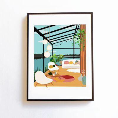Poster Lake house vintage house lake glass roof A3 format