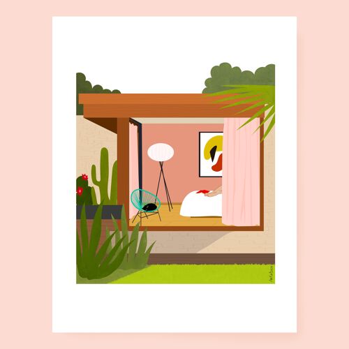 Affiche At Home maison vintage mid century A4