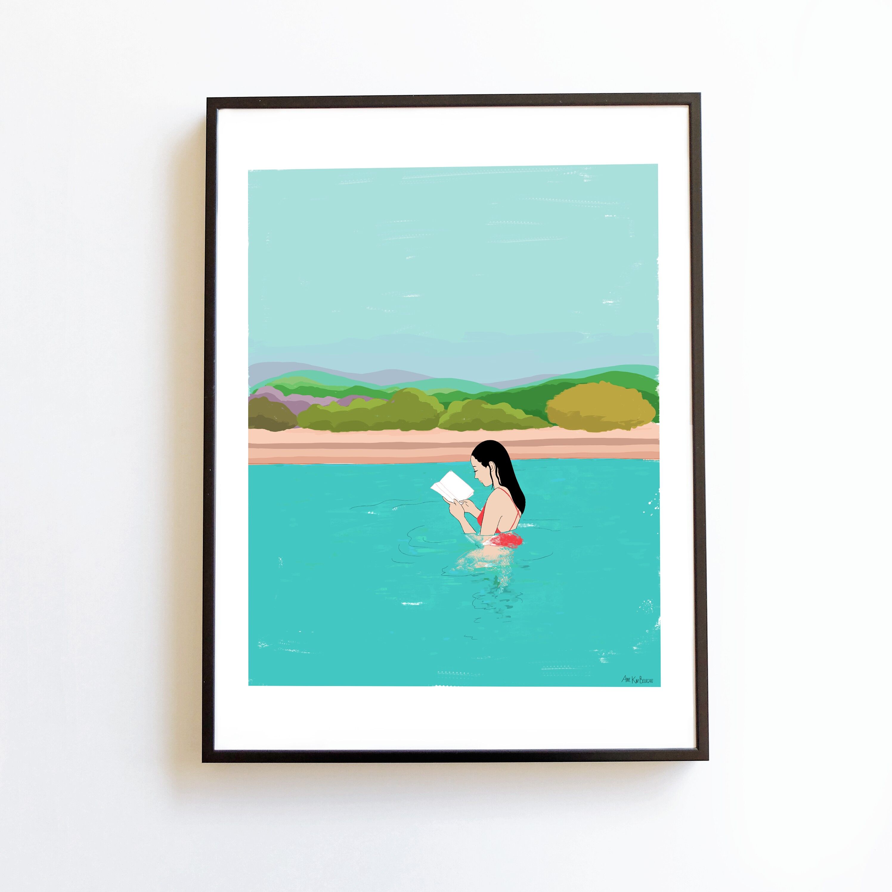 Poster Reader Books Summer Swimming Pool A3 format