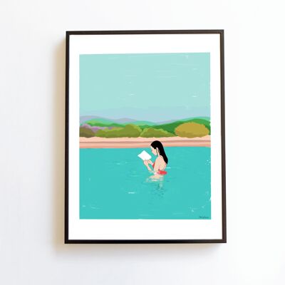 Poster Reader Books Summer Swimming Pool A3 format
