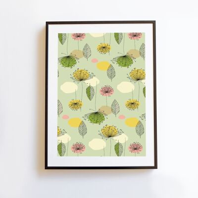 Poster Dandelions flowers spirit vintage wallpaper A3 format