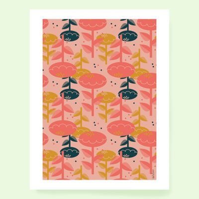 Poster Flora flowers spirit vintage wallpaper pop pink format A4