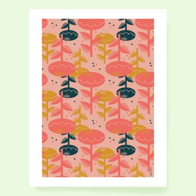 Poster Flora Blumen Geist Vintage Tapete Pop Pink Format A4