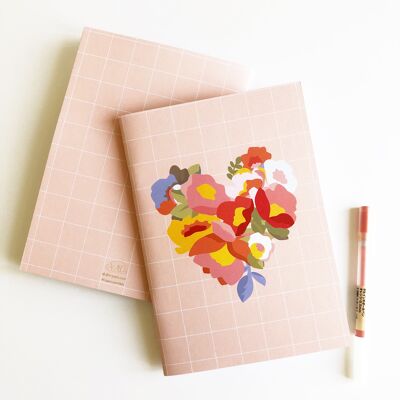Rosa Herz-Blumen-Notizbuch A5 Blossom Recyclingpapier 48 Seiten
