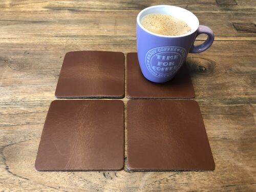 COASTERS Cognac Leren onderzetters