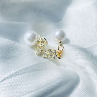 Pearl Crystal Leaf Earrings