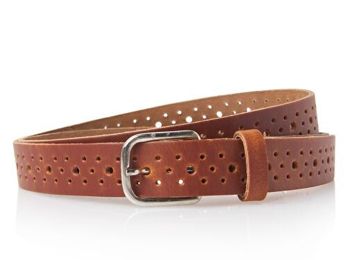 Timbelt Perfo gaatjes riem 2526 - Cognac geperforeerde riem - Maat: 95 - Totale lengte van de riem is 115 cm