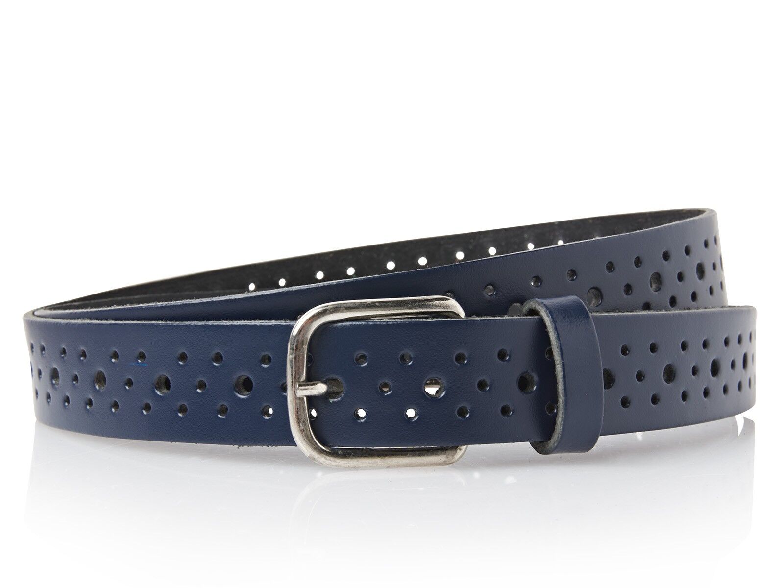 Timbelt Perfo gaatjes riem 2526 - Navy blauw geperforeerde riem - Maat: 95 - Totale lengte van de riem es 115 cm