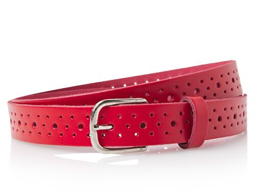 Timbelt Perfo gaatjes riem 2526 - Rood geperforeerde riem - Maat: 95 - Totale lengte van de riem is 115 cm