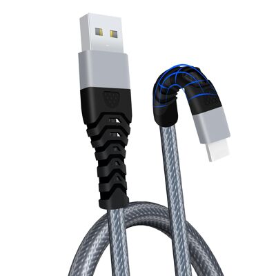 Câble Chargeur iPhone Tressé à Charge Rapide - Gris - 1m