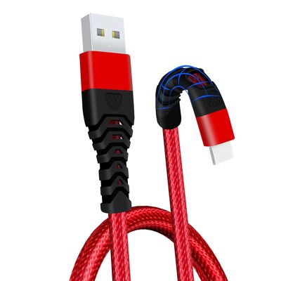 Câble Chargeur iPhone Tressé à Charge Rapide - Rouge - 1m