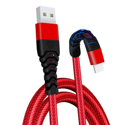 Câble Chargeur iPhone Tressé à Charge Rapide - Rouge - 2m