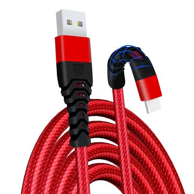 Câble Chargeur iPhone Tressé à Charge Rapide - Rouge - 3m