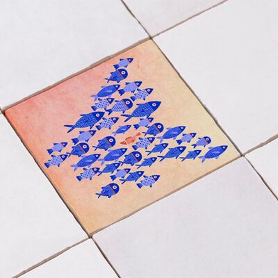 Tile sticker school of fish red! 10cm x 10cm