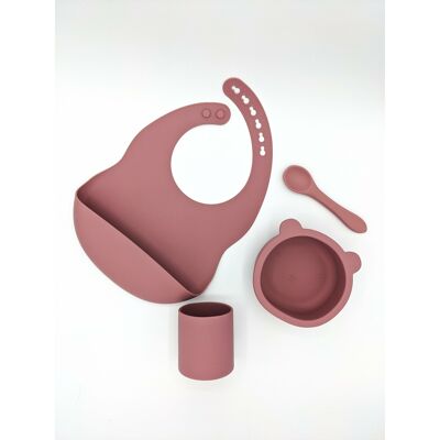 Complete Suction Bear Bowl Weaning Set  - Rose