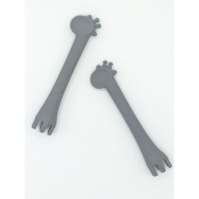 2 in 1 giraffe silicone spoon/fork - Blue Steel