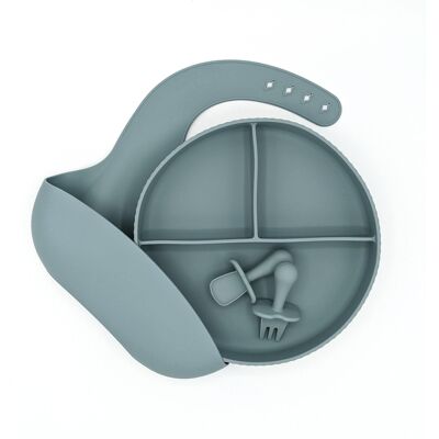 Suction plate, Bib and Mini Fork and Spoon - Blue Ether