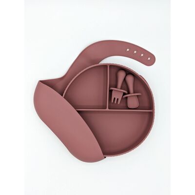 Suction plate, Bib and Mini Fork and Spoon - Dusty Pink