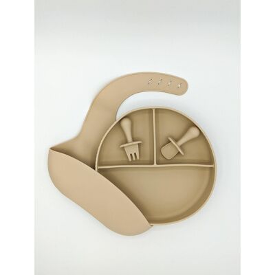 Suction plate, Bib and Mini Fork and Spoon - Cream