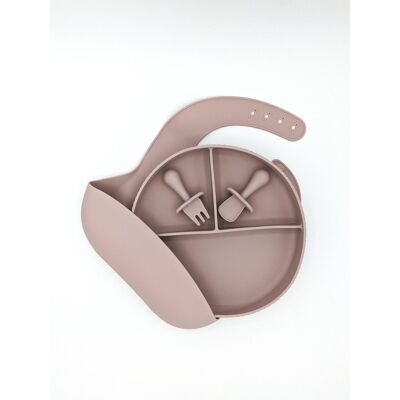 Suction plate, Bib and Mini Fork and Spoon - Blush