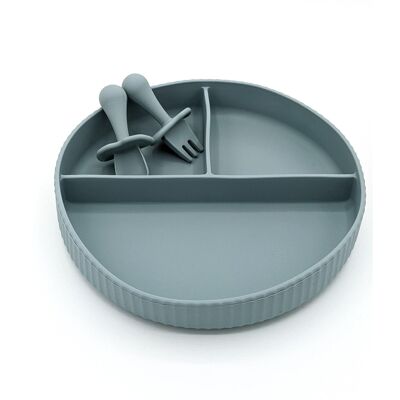 Suction Divider Plate and Mini Cutlery - Blue Ether