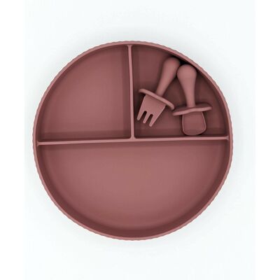 Suction Divider Plate and Mini Cutlery - Dusty Pink