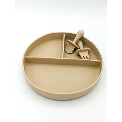 Suction Divider Plate and Mini Cutlery - Cream