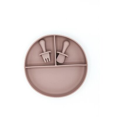 Suction Divider Plate and Mini Cutlery - Blush