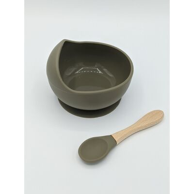 Silicone Suction Bowl and Spoon Set (Wooden Spoon) Sale - Silver Sage