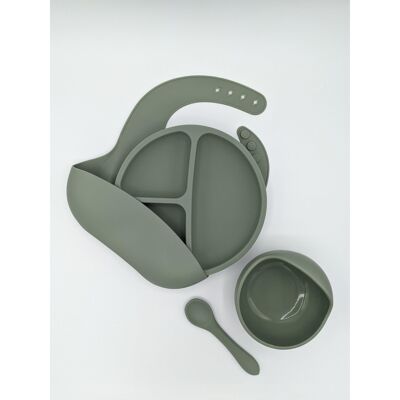 Silicone Bib, Divider Plate, Suction Bowl and Spoon Set - Desert Sage