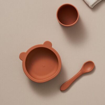Suction Bear Bowl, Spoon and Cup Set - Spiced Pumpkin