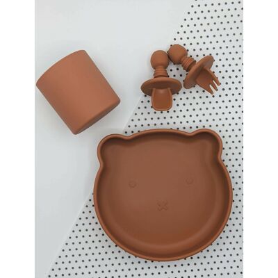 Suction Bear Plate and Cup Set - Spiced Pumpkin