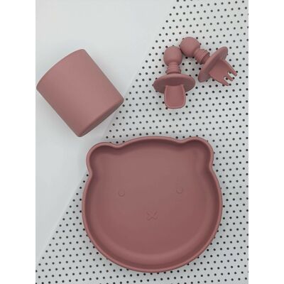 Suction Bear Plate and Cup Set - Rose