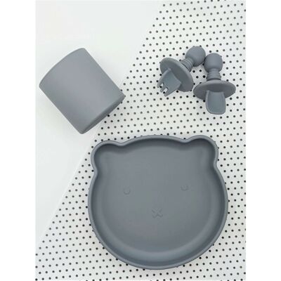 Suction Bear Plate and Cup Set - Pebble