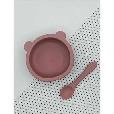 Suction Bear Bowl and Spoon Sets - Rose