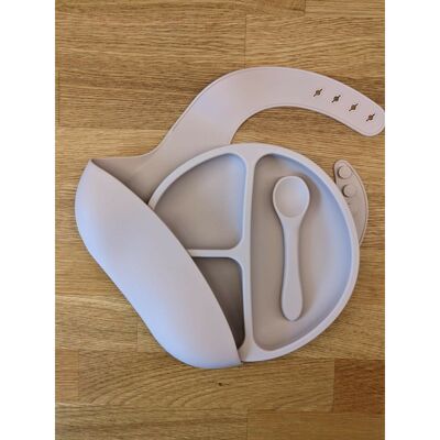 Silicone Bib, Divider Plate and Spoon set - Blush pink