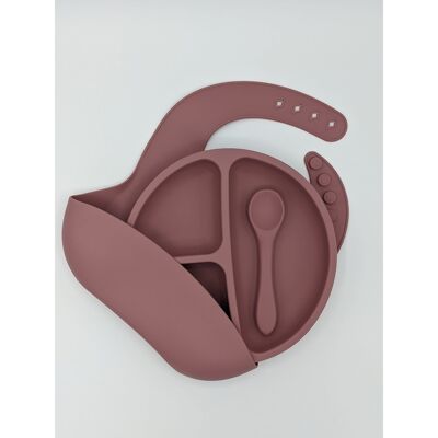 Silicone Bib, Divider Plate and Spoon set - Dusty Pink