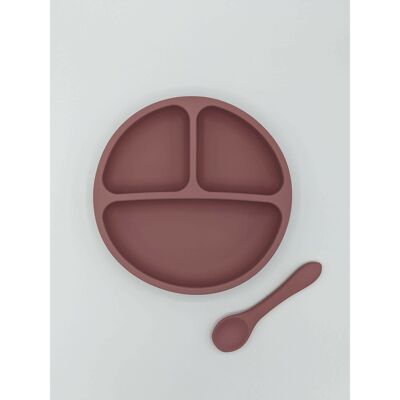 Silicone Divider Plate & Matching Baby Spoon Set - Dusty Pink