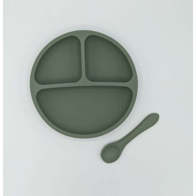 Silicone Divider Plate & Matching Baby Spoon Set - Desert Sage
