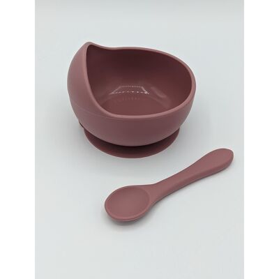 Silicone Suction Bowl and Spoon Set - Dusty Pink
