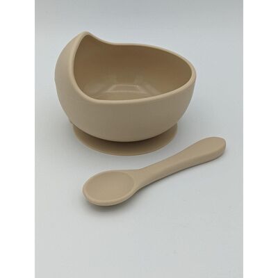 Silicone Suction Bowl and Spoon Set - Cream